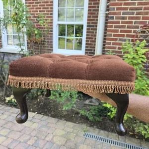 Vintage Sherborne Wooden Footstool Brown Tassels Queen Anne Legs Rustic 38 cm - Picture 1 of 11