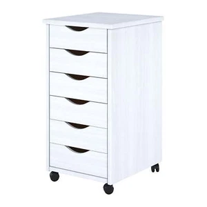 6 Drawers Chest Wood Storage Dresser Cabinet with Wheels Roll Cart Home Office - Picture 1 of 4