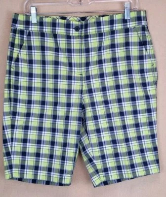 Greg Norman Womens Golf Shorts Bermuda Plaid Blue Yellow Sz 8 W31" L10.5" - Image 1 of 3