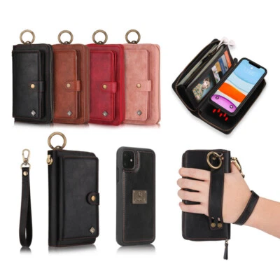 PU Leather Zipper Detachable Wallet Case For iPhone 11-15/Samsung S22-S24 Ultra - Image 1 of 4