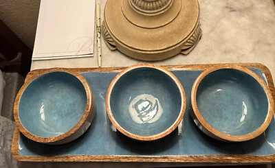 seychelles mango wood serving Tray With Bowls - Image 1 of 4