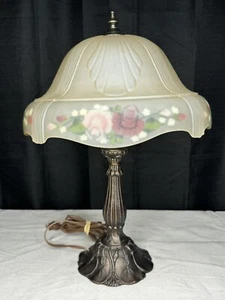 Vintage S Swain reverse painted Frosted satin Glass pink Cottage Rose Lamp Mint - Picture 1 of 13