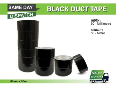 Heavy Duty Black Duct Tape 50mm x 50m Duct Gaffer Waterproof Cloth Duck Gaffa