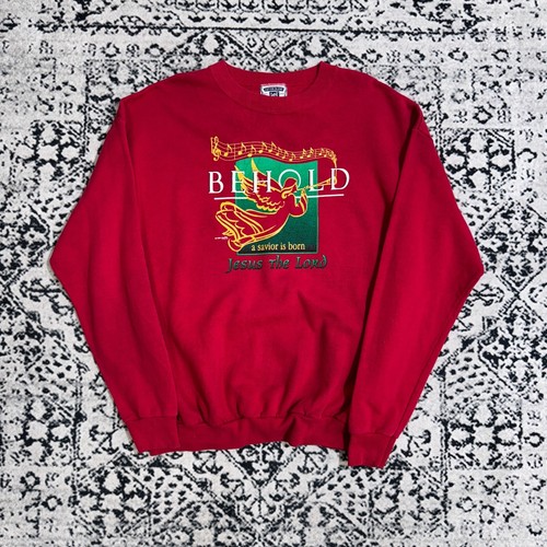 GUCCI Vintage Lee unisex rosso cotone girocollo XL Ecco Gesù è re battista Y2K anni 90