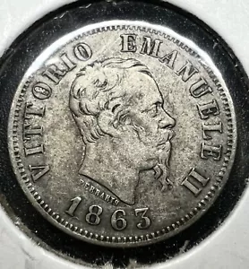 1863 Silver Coin 50 Centesimi Cents Value On Reverse King Vittorio Emanuele II - Picture 1 of 2