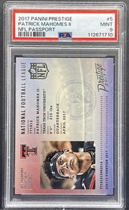2017 Panini Prestige Patrick Mahomes Rookie NFL Passport PSA 9 Mint RC Chiefs - Picture 1 of 2