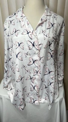 Top de pijama de manga larga Charter Club XXXL camisa con botones pijamas blanco mariposa Foto 1 de 4