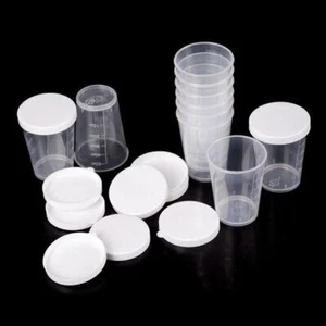 10Pcs 30ml Medicine Measuring Measure Cups With White Lids Cap Clear Container - Picture 1 of 10