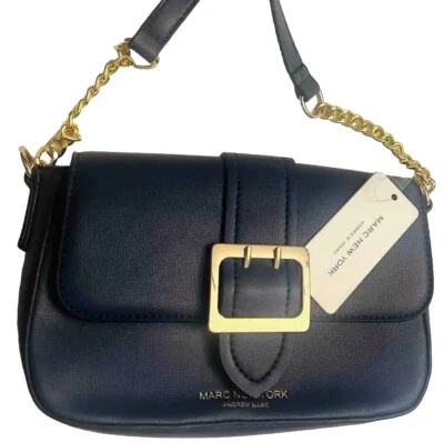 NWT MARC NEW YORK BY ANDREW MARCCROSSBODY BAG GOLDEN ZIP CHAIN STRAP BLUE - Image 1 of 4