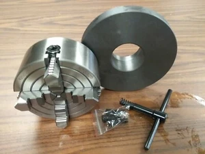 5" 4-JAW LATHE CHUCK independent  jaws w. 2-1/4"-8 semi-finished adapter 0504F0  - Picture 1 of 4