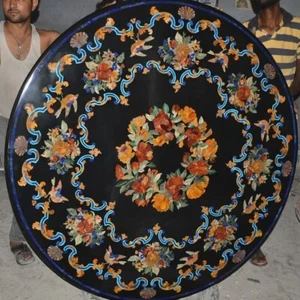 Round Shape Black Marble Dining Table Top for Hotel Decor Natural Stone Table - Picture 1 of 9