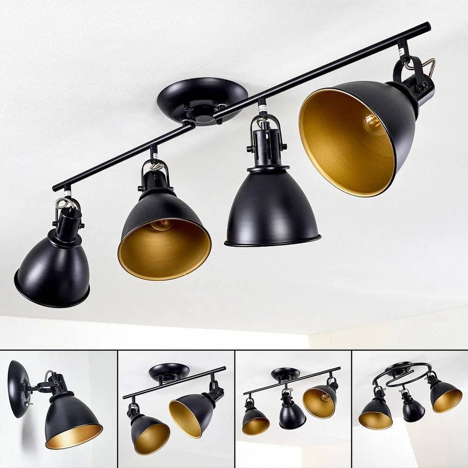 HOFSTEIN Vintage Wohn Schlaf Zimmer Lampen schwarz/Gold Flur Strahler Wand Decken Leuchte