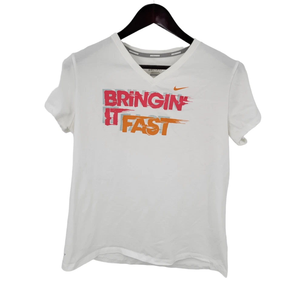 Camiseta Nike feminina XL Bringin it Fast Runners 627054-100 branca - Imagem 1 de 4