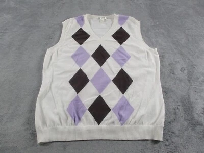 Lady Hagen Golf Sweater Vest Womens XL Extra Large Ivory Purple Argyle Sleeveles - Image 1 of 4