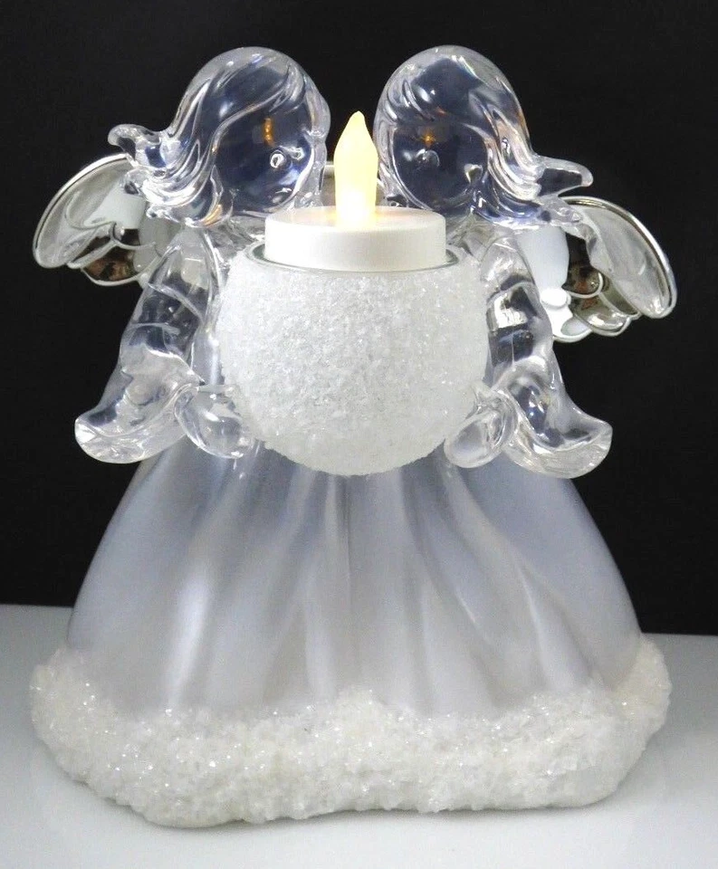 Angel Candle Holder Plastic Glass Votive Silver Wings Christmas Decor Vintage - Image 1 of 4