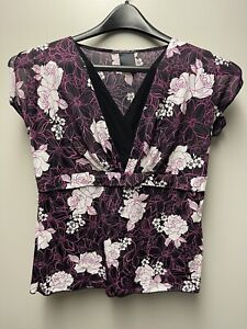 Women's J.T.B. Short Sleeve Black Pink Floral Shirt Blouse Size Medium