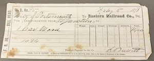 # Z975 EASTERN RAILROAD WAY BILL FEB. 5, 1878 - Picture 1 of 2