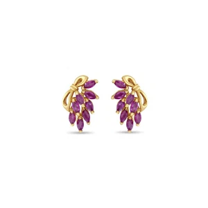 Ruby Marquise Cluster Earrings 14k Yellow Gold - Picture 1 of 3