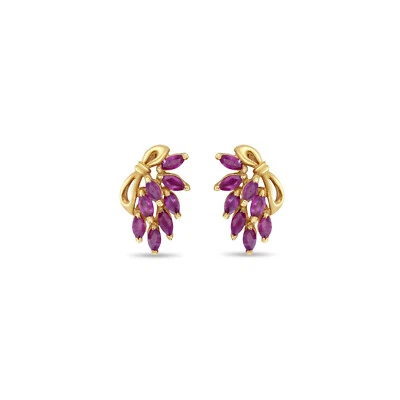 Ruby Marquise Cluster Earrings 14k Yellow Gold - Image 1 of 3