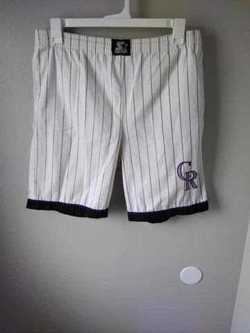 Vtg MLB Colorado Rockies Pin Stripe STARTER SHORTS M Rare Cover
