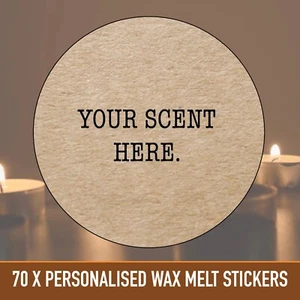 70 MINI PERSONALISED WAX MELT STICKERS BUSINESS LABELS CANDLE SCENT OIL BURN 380 - Picture 1 of 4