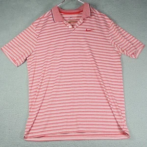 Nike Polo Mens Size Large Red White Stripe Dri-Fit Short Sleeve Golf Polo - Picture 1 of 6