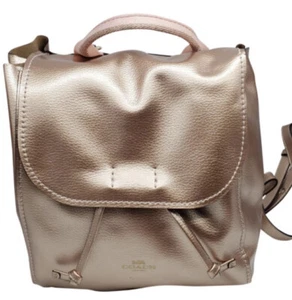 AUTHENTIC COACH ROSE GOLD METALLIC LEATHER DERBY BACKPACK/BAG F 39040 Pre-Owned - Picture 1 of 15