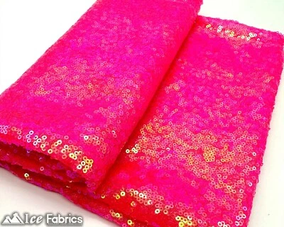 Iridescent Hot Pink Mini Sequin Fabric By The Yard on Mesh Fabric - Image 1 of 4