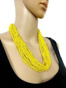 N5708 Ethnic Yellow Bead Glass MultiStrand Tribal Gypsy Statement Necklace India - Picture 1 of 9