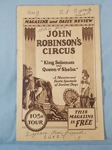 Vtg John Robinson's Circus 1920s Magazine Daily Review Program 105th Tour - Picture 1 of 5