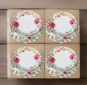 Kings Court China Pink Rose 4 Desert Bowl with Plate set Pompadour Japan 4025 - Picture 1 of 12