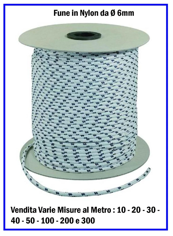 Fune Corda Rigida  in Nylon Cima da  Nautica per Teli Teloni Treccia da Ø 6mm - Immagine 1 di 2