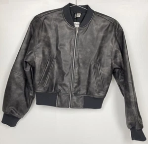 H&M Bomberjacke Damen Gr. XS getragen schwarz Kunstleder - Bild 1 von 6