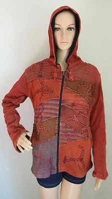 CHAQUETA POLAR ALGODÓN FJ5 NEPAL: Abrigo Boho Hippie Floral Costillas Hecho a Mano M o L Foto 1 de 4