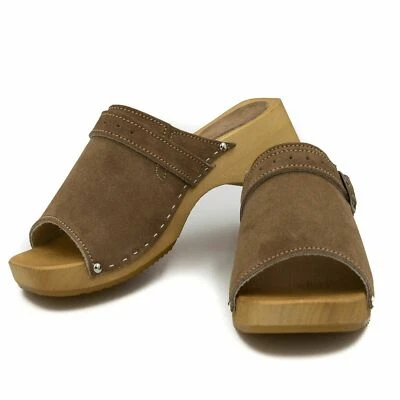 PERFECT GIFT CLOGERS Holzclogs Damen HOLZ Clogs Pantoletten Sandalen 35-41 Braun