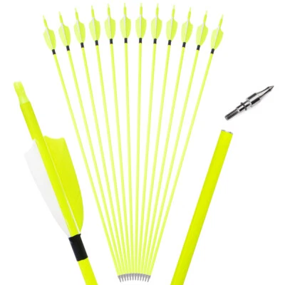 30" Carbon Arrows SP500 Turkey Feather Screw Points Recurve Compound Bow Hunting - Image 1 of 4