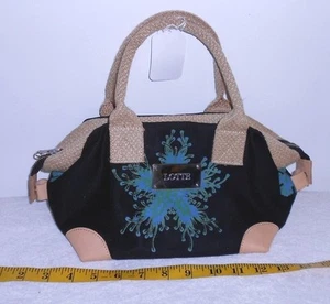 NWT Lotte black canvas blue green floral small satchel bag purse - Picture 1 of 3