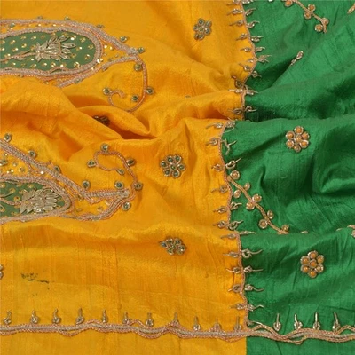 Sánscriti Vintage Dupatta Estola Larga Arte Seda Verde y Amarillo Cuentas a Mano Dabka  Foto 1 de 4