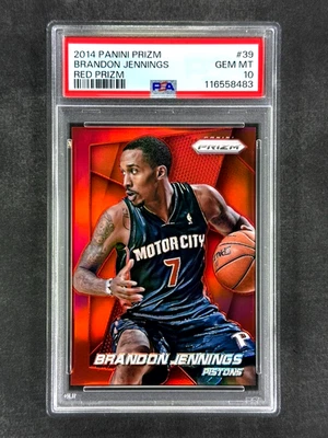 2014-15 Panini Prizm #39 Brandon Jennings Red Prizm /49 PSA 10 Gem Mint, Pop 1 - Image 1 of 2