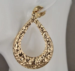 Pendientes Clip Oro Martillado Lágrima Colgante Clips Ligeros 3" Largo - Imagen 1 de 9
