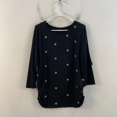 Pulôver Coldwater Creek feminino grande camiseta algodão preto manga longa 23746 - Imagem 1 de 4