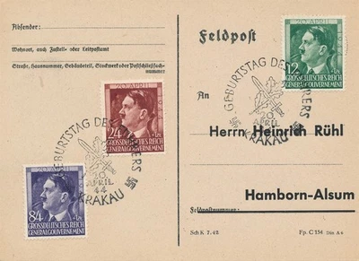 Sello FDC Alemania Polonia Gobierno General Mi 117-9 Segunda Guerra Mundial FDC Hitler Feldpost Cracovia Foto 1 de 3