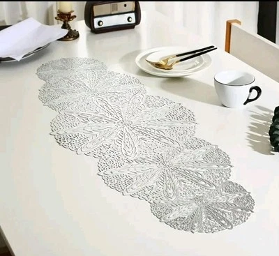 Silver Table Runner PVC Coffe Table Dinning Table Placemat Silver Home Decor - Image 1 of 3