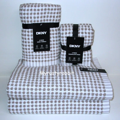 Juego de toallas de baño DKNY Gingham Check gris claro - 2 baños 2 manos 4 paños Foto 1 de 4