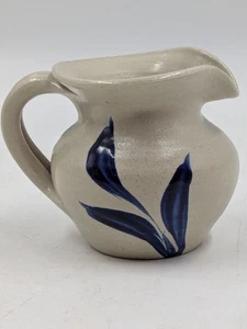 Williamsburg Pottery Salt Glaze Small Pitcher Blue Floral U.S.A. Cream Syrup - Picture 1 of 6