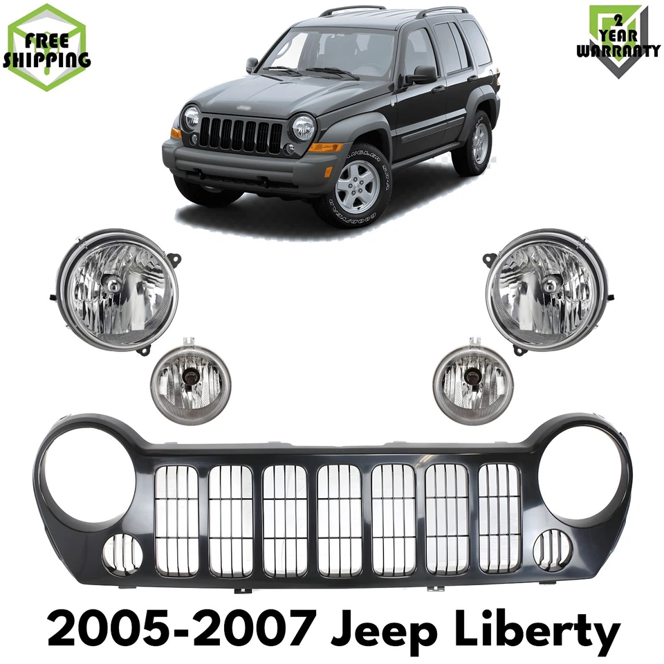 Front Grille Assembly & Headlights Kit For 2005-2007 Jeep Liberty - Изображение 1 из 4