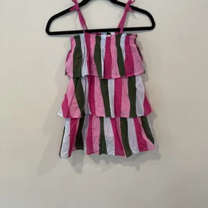 Janie and Jack Girls Raspberry Rose Striped Tiered Ruffled Gauze Sundress Size 6 - Picture 1 of 5