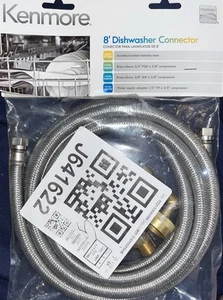 NEW Kenmore Dishwasher Connector Kit 8' Braided Stainless Steel Hose 2213000  - Picture 1 of 2