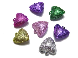 20 Mixed Color Glitter Heart Jingle Bells 20mm for Pet Dog Cat Colllar - Picture 1 of 9