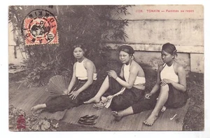 FRANKREICH INDO-CHINA 1910 PPC ( FRAUEN RUHEN ) GEBRAUCHT NACH FRANKREICH - Bild 1 von 2